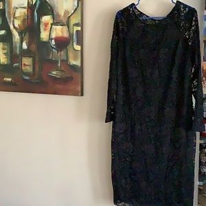 XL black lace sheer shoulder long sleeve dress